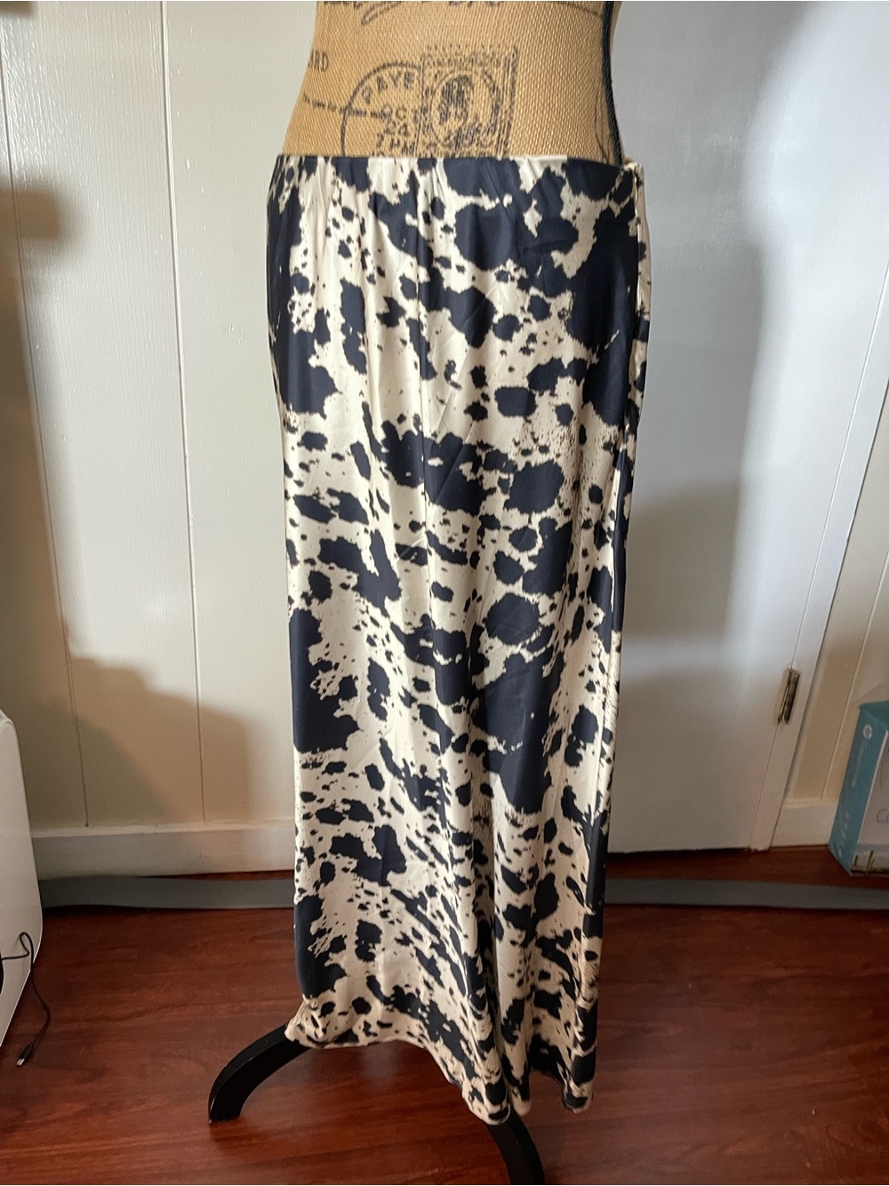 12th Tribe Black and Cream Abstract Print Maxi Skirt
